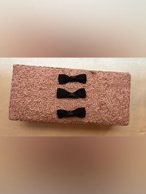 Anthropologie Pink Fabric Jewelry Box w Mirror Ring Holder Vintage Bow Detail